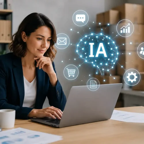 Profesional utilizando Inteligencia Artificial para mejorar la gestión de una PYME