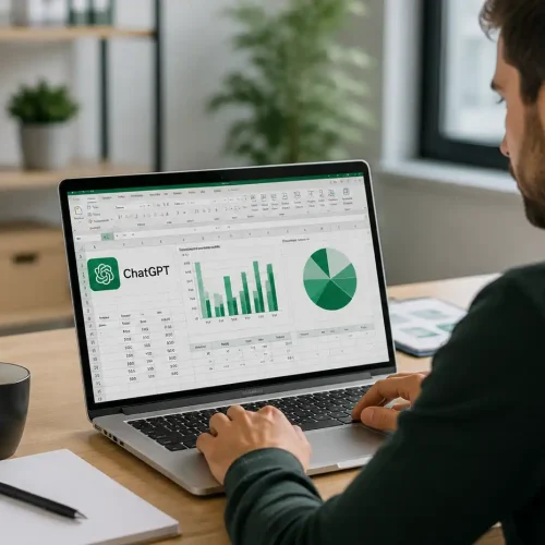 Profesional utilizando ChatGPT en Excel para analizar datos y crear gráficos